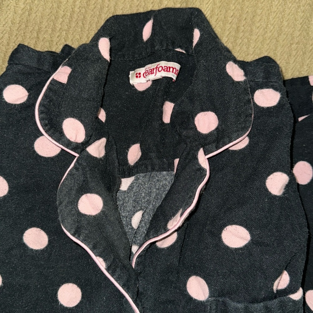 Dearfoams black & pink polka dot pajama pj set button down top pants Sz small - Picture 4 of 12